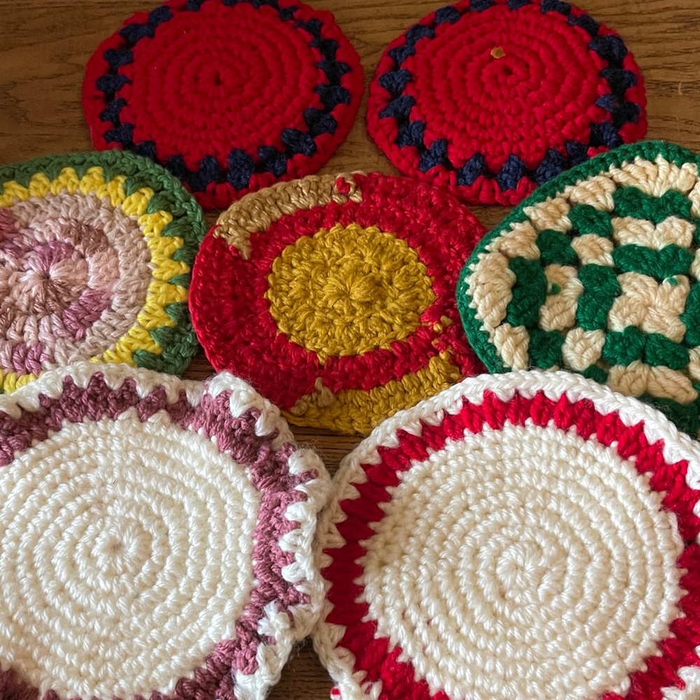 Crochet Hot Pads Coasters Colorful Bundle of 7